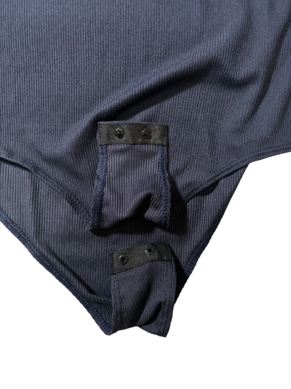 Real Essentials Navy Ribbed Bodysuit Long Sleeve Minimalist Capsule Basic Large - Picture 10 of 16